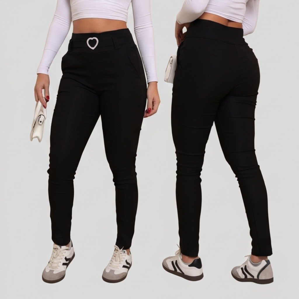 Calça Skinny de Bengaline Fivela Coração